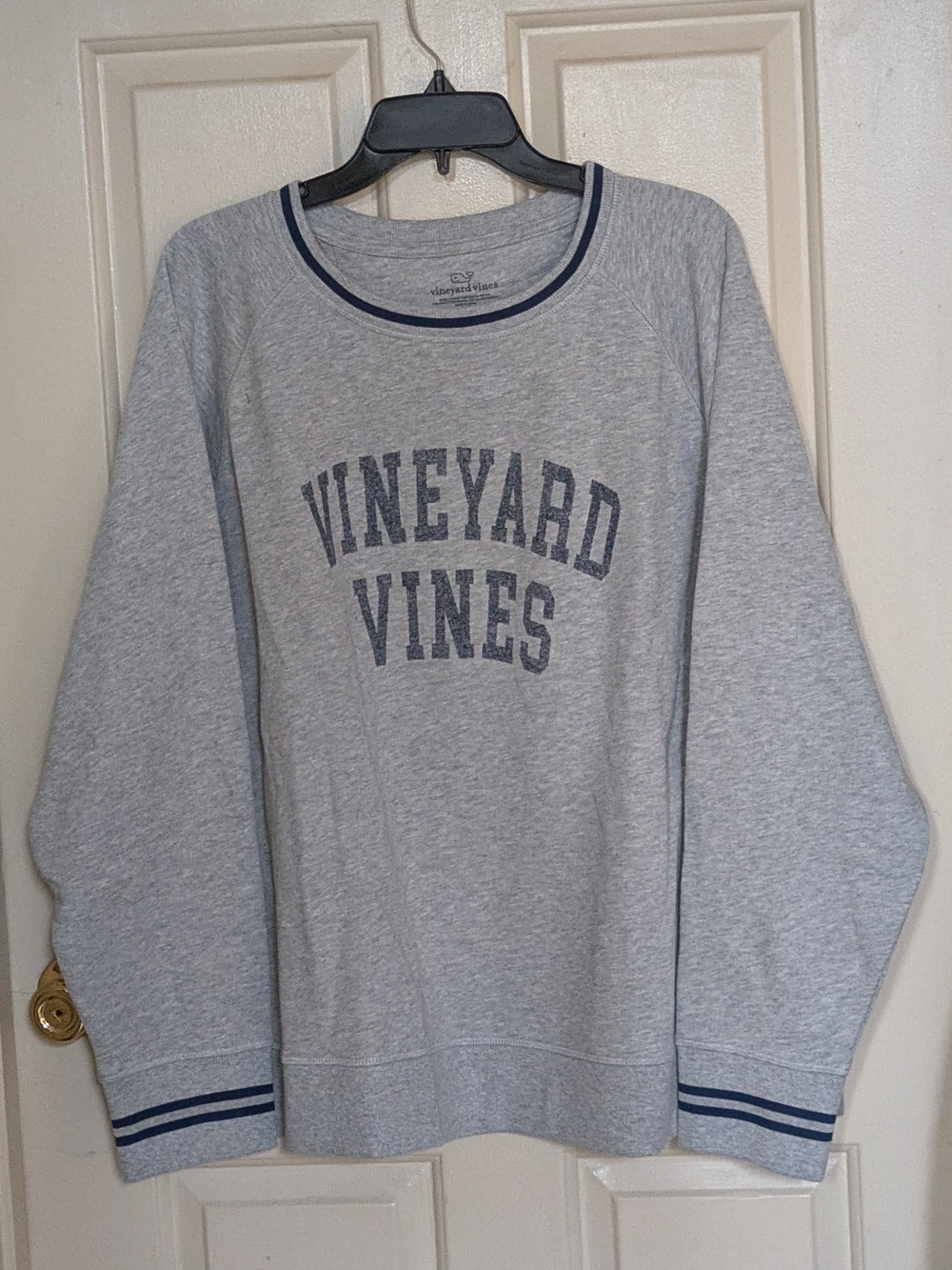 Vineyard Vines Gray Crewneck with Navy Logo and Trim